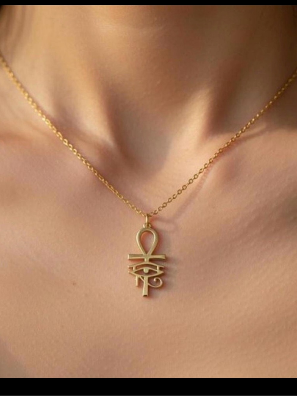 Gold Ankh & Eye Pendant Necklace - Women's Jewelry